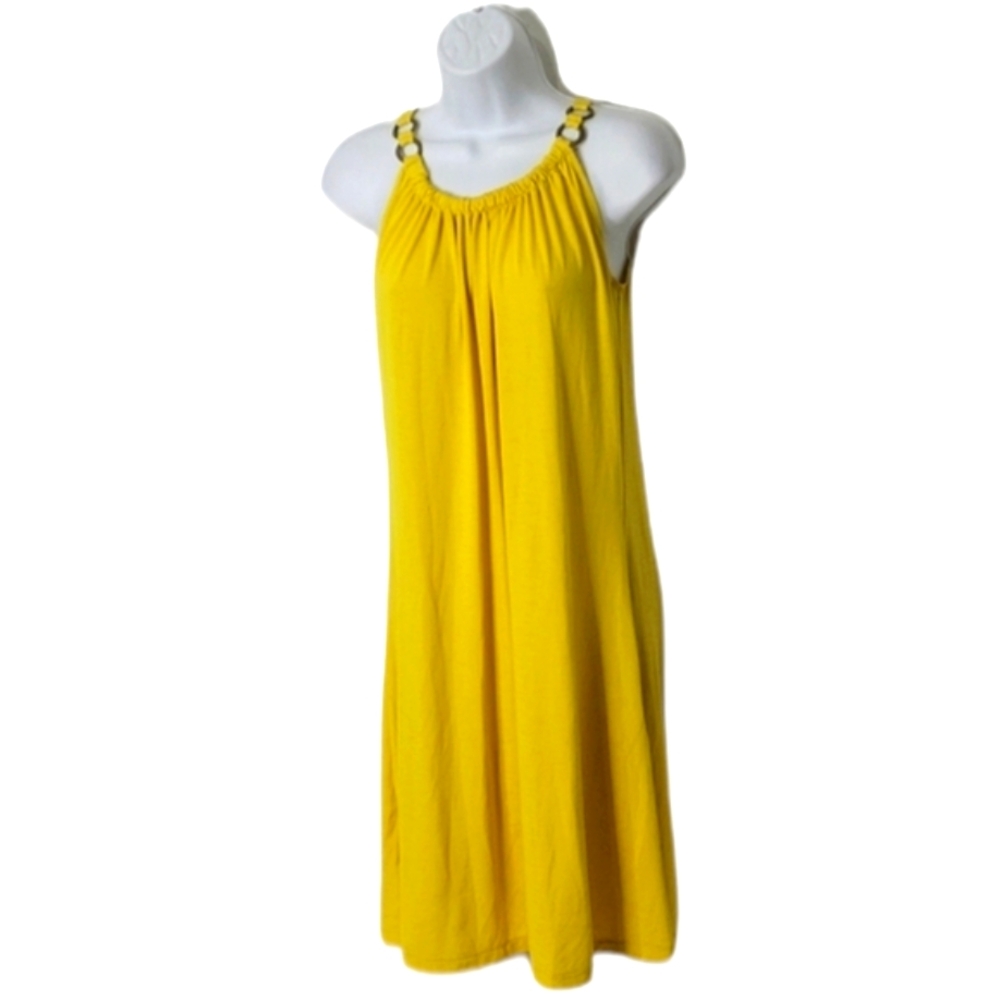 Nine West Yellow Sleeveless  Shoulder Strap Gathered Neckline Flowly Dre…